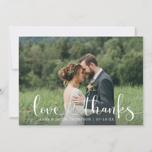 愛と感謝していハートスクリッ結婚トの写真 サンキューカード (正面)