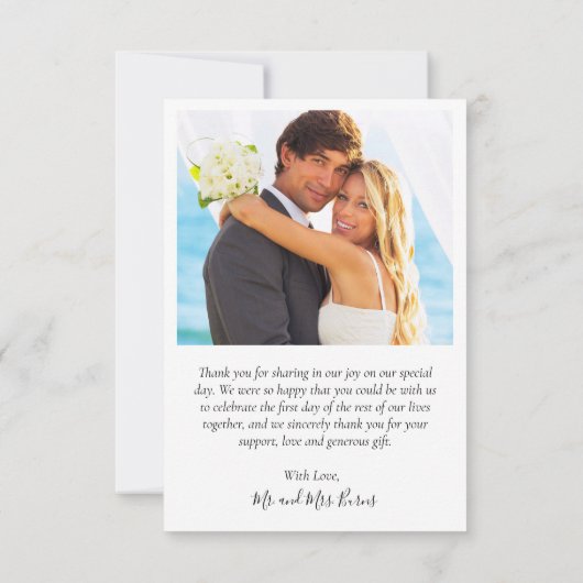 愛と感謝していハートスクリプト写真結婚の サンキューカード (裏面)