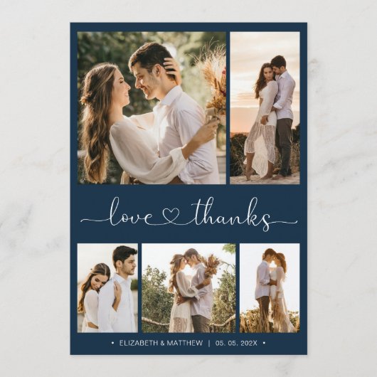 愛と感謝していハートスクリプト写真結婚コラージュ サンキューカード (正面)