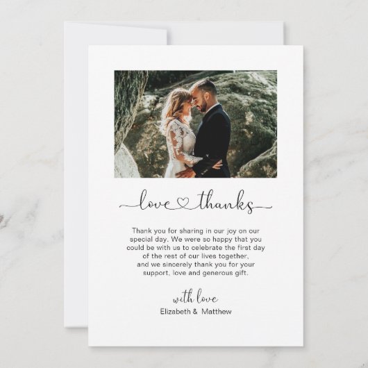 愛と感謝していハートスクリプト2写真結婚の サンキューカード (裏面)