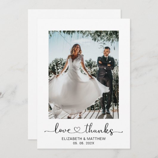 愛と感謝していハートスクリプト2写真結婚の サンキューカード (正面/裏面)