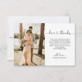 愛と感謝していハートスクリプ結婚トの写真コラージュ サンキューカード (裏面)