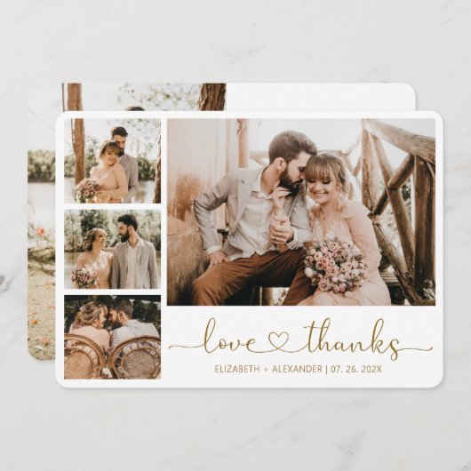 愛と感謝していハートスクリプ結婚トの写真コラージュ サンキューカード (正面/裏面)