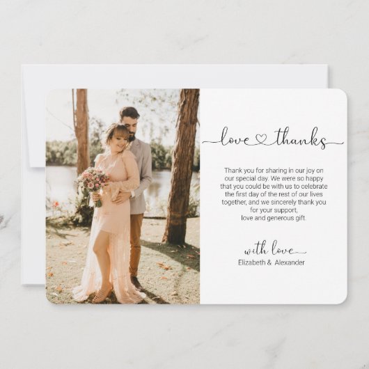 愛と感謝していハートスクリプ結婚トの写真コラージュ サンキューカード (裏面)