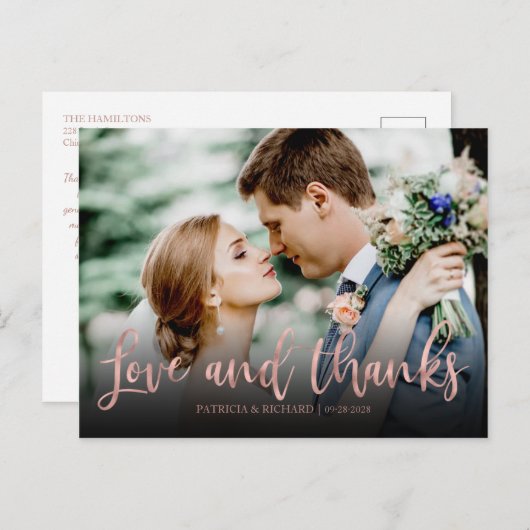 愛と感謝していバラの金ゴールド写真の結婚ありがとう ポストカード (正面/裏面)