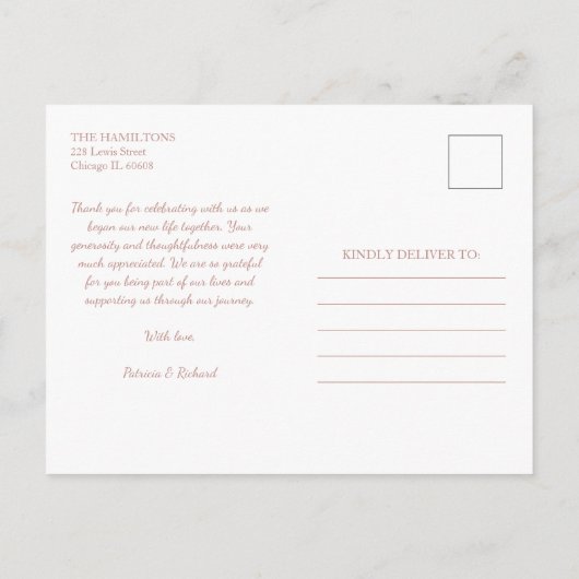 愛と感謝していバラの金ゴールド写真の結婚ありがとう ポストカード (裏面)