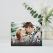 愛と感謝していバラの金ゴールド写真の結婚ありがとう ポストカード (スタンド正面)