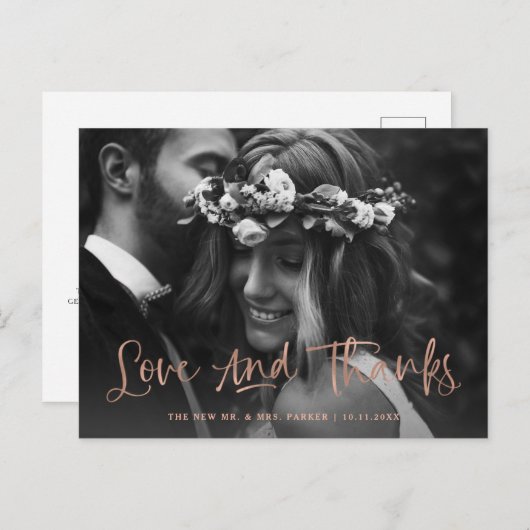 愛と感謝していバラの金ゴールド結婚写真、ありがとう ポストカード (正面/裏面)