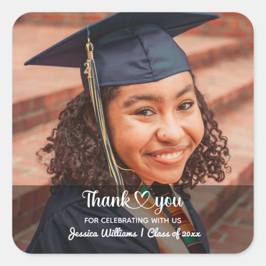 愛と感謝していパーソナライズされたカスタム写真グラード スクエアシール (正面)