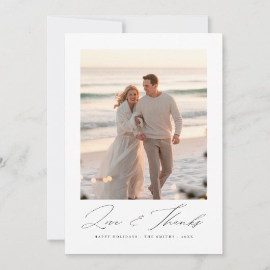 愛と感謝していビーチ写真クリスマス両面 サンキューカード (正面)