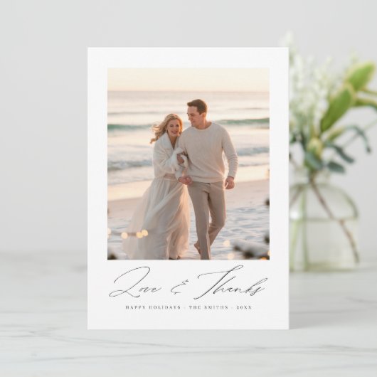 愛と感謝していビーチ写真クリスマス両面 サンキューカード (スタンド正面)