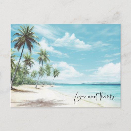 愛と感謝していビーチ結婚式感謝はがき ポストカード (正面)