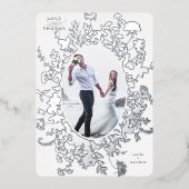 愛と感謝していフローラシルバーフォイルサンキューカード 箔招待状 (正面)