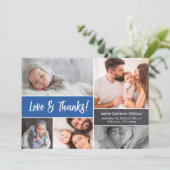 愛と感謝していベビーフォトコラージブルー サンキューカード (スタンド正面)