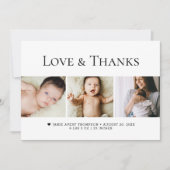 愛と感謝していベビー写真のミニマル誕生 サンキューカード (正面)