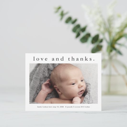 愛と感謝していベビー写真誕生のお知らせ ポストカード (スタンド正面)