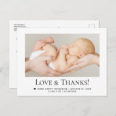 愛と感謝していベビー写真誕生のお知らせ ポストカード (正面/裏面)