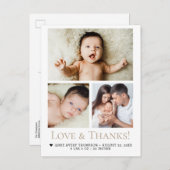 愛と感謝していベビー写真誕生のお知らせ ポストカード (正面/裏面)