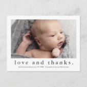 愛と感謝していベビー写真誕生のお知らせ ポストカード (正面)