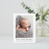 愛と感謝していベビー写真誕生のお知らせ ポストカード (スタンド正面)