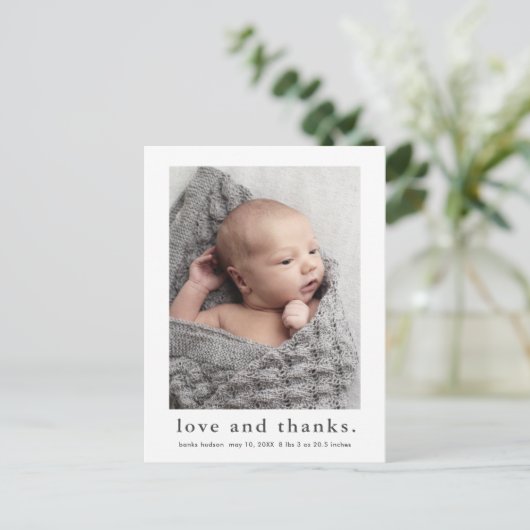 愛と感謝していベビー写真誕生のお知らせ ポストカード (スタンド正面)