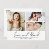 愛と感謝していベビー3写真誕生のお知らせ ポストカード (正面/裏面)