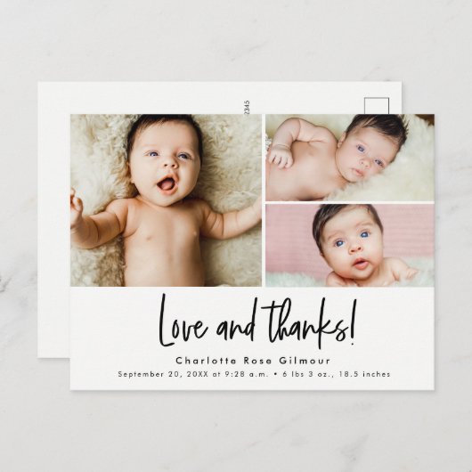愛と感謝していベビー3枚ありがとう ポストカード (正面/裏面)
