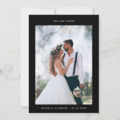 愛と感謝していミニマ結婚リストの写真ブラック サンキューカード (正面)