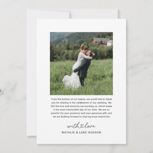 愛と感謝していモダンの写真結婚コラージュ サンキューカード (裏面)