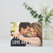愛と感謝していモダンタイポグラフィ写真結婚の ポストカード (スタンド正面)