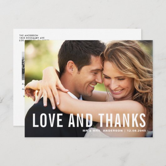 愛と感謝していモダンタイポグラフィ写真結婚の ポストカード (正面/裏面)