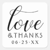 愛と感謝していモダン白黒スクリプ結婚ト スクエアシール (正面)