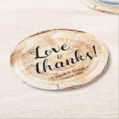 愛と感謝していユニーク素朴結婚式の引き出物 ラウンドペーパーコースター (アングル)