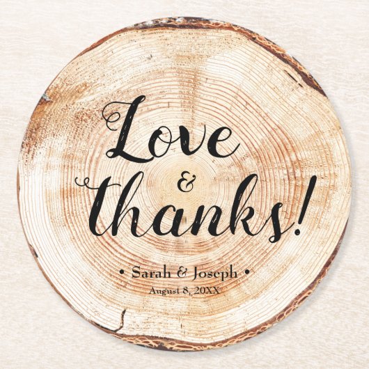愛と感謝していユニーク素朴結婚式の引き出物 ラウンドペーパーコースター (正面)