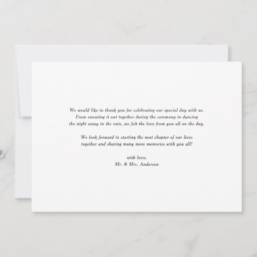 愛と感謝していレトロスクリプト写真結婚の サンキューカード (裏面)