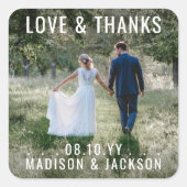 愛と感謝してい写モダン真の結婚感謝 スクエアシール (正面)