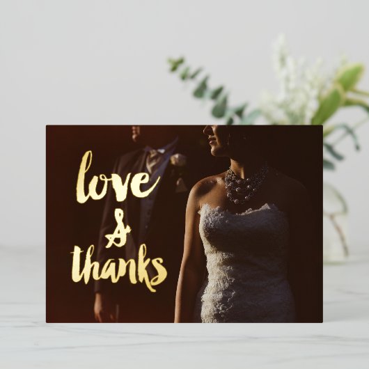 愛と感謝してい写真ありがとうご結婚ざう 箔招待状 (立ち正面)