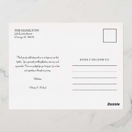 愛と感謝してい写真の結婚感謝の箔 箔シーズンポストカード (裏面)