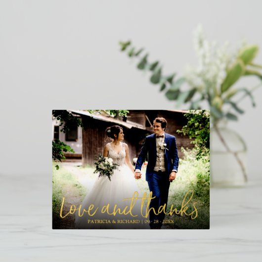 愛と感謝してい写真の結婚感謝の箔 箔シーズンポストカード (立ち正面)