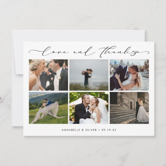 愛と感謝してい写真コラージュ結婚ズ サンキューカード (正面)