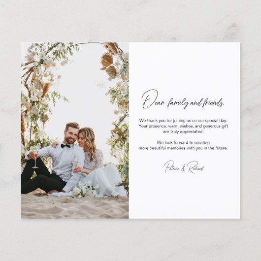 愛と感謝してい写真予算結婚のサンキューカード (裏面)