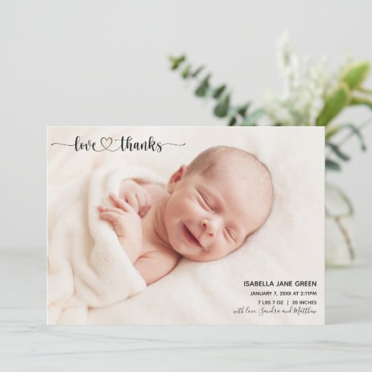 愛と感謝してい出産告知フォトカード 案内状 (スタンド正面)