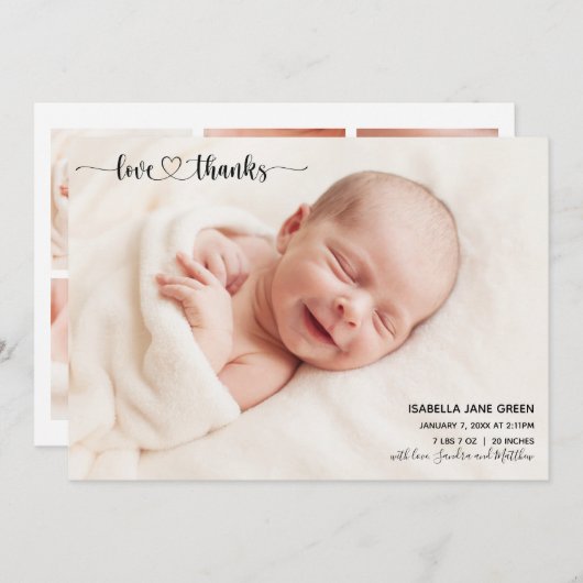 愛と感謝してい出産告知フォトカード 案内状 (正面/裏面)