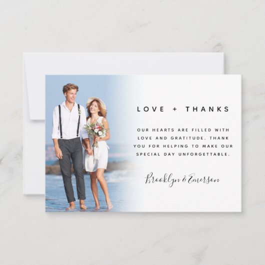 愛と感謝してい暗色の写真結婚の サンキューカード (正面)