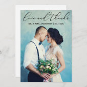 愛と感謝してい書エレガントの結婚写真 サンキューカード (正面/裏面)