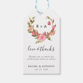 愛と感謝してい水色ピンクローズリース結婚ズ ギフトタグ