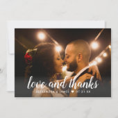 愛と感謝してい白文字の結婚写真 サンキューカード (正面)