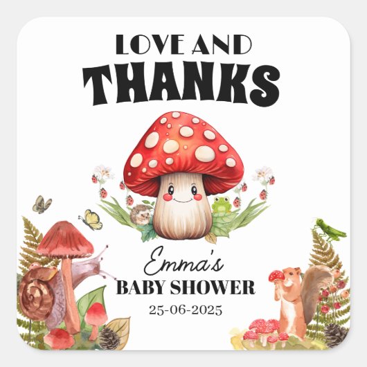愛と感謝してい真菌キノコ蛾ベビーシャワー スクエアシール (正面)