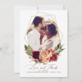 愛と感謝してい秋の結婚式ありがとうフォトカード 招待状 (正面)