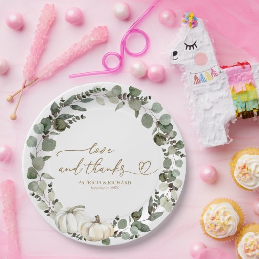 愛と感謝してい緑のパンプキ結婚ン ペーパープレート (パーティー)